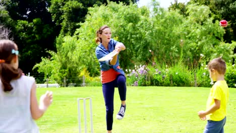 Glückliche-Familie-spielen-cricket