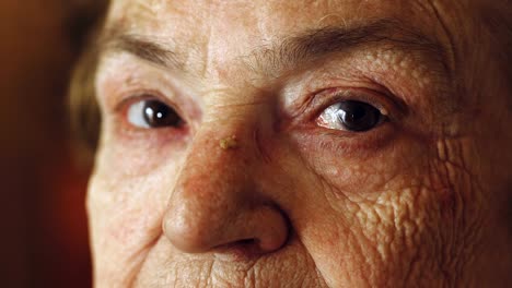 Close-Up-Portrait-On-Old-Woman's-Eyes:-Portrait-Of-sad-Elderly-Woman