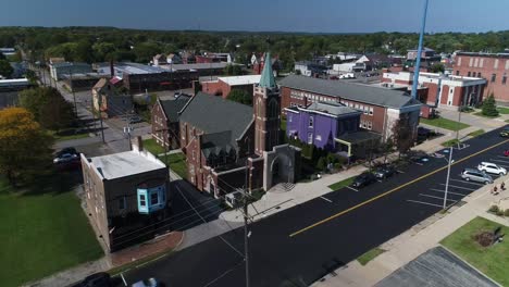 Day-Aerial-Establishing-Shot-of-Ohio-Small-Town-Church