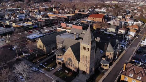 High-Angle-Slow-Push-Flyover-Church-and-Business-District