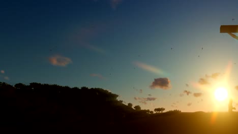 Christen-beten-zu-Jesus-Kreuz-bei-Sonnenaufgang,-Schwenken