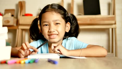 The-little-girl-doing-homework-and-think-something