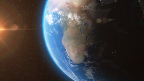 Tierra-desde-el-espacio-con-la-luz-del-sol-estrellas-día-Night---animación-3D-4K