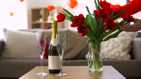 champagne-and-woman-with-flowers-at-valentines-day