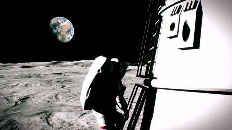 Der-Astronaut-steigt-die-Treppe-und-kehrt-zum-Mond-lander