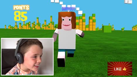 Young-boy-streaming-an-online-3D-block-style-game-as-he-uploads-live-video-of-him-playing-it