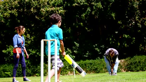 Glückliche-Familie-spielen-cricket