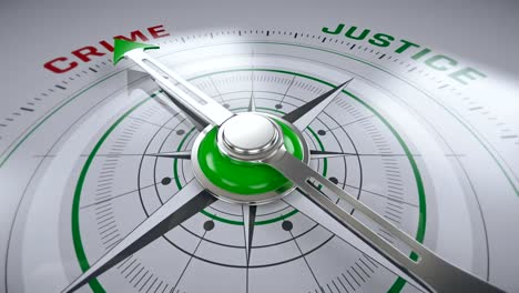 From-crime-to-justice,-compass-arrow-changing-direction,-business-concept