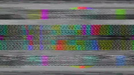 GLITCH:-TV-interference,-static,-distorted-test-card-or-test-pattern-with-colour-static-and-noise