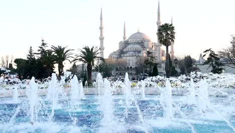 Mezquita-del-Sultán-Ahmed-iluminado-mezquita-azul,-Estambul,-Turquía