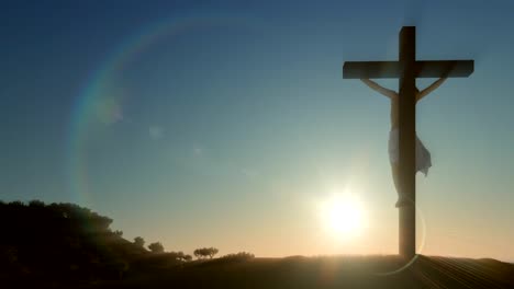 Jesus-cross-at-sunrise,-zoom-out