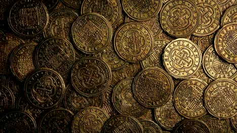 Overhead-Shot-Of-Antique-Coins-Rotating