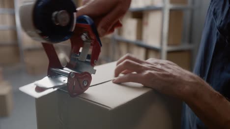 Warehouse-Worker-Checks-and-Sealing-Cardboard-Box-Ready-for-Shipment.