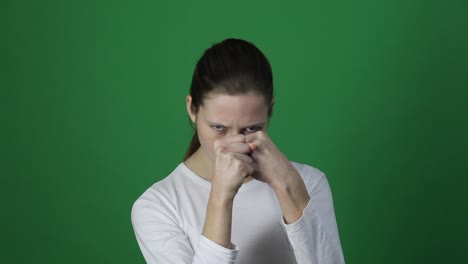 Aggressive-furious-woman-boxing-at-camera.