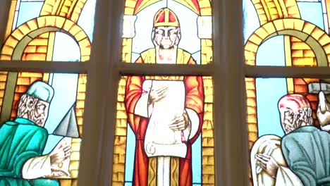 The-pope.-holy-father.-Vicar-of-Christ.-Stained-glass-window-in-the-Cathedral-of-Kant-in-Kaliningrad.