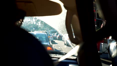 Car-stuck-in-traffic-jam-in-California-in-slow-motion