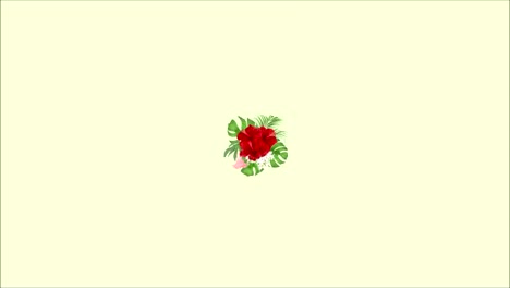 Video-animation-seamless-loop-bouquet-with-tropical-flowers--floral-arrangement,--red-hibiscus,-palm,philodendron-and-Brugmansia