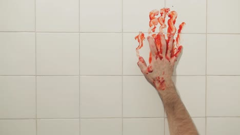Blutige-Hand-In-einer-Wand