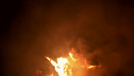 Slow-motion-bonfire-with-hot-flying-sparks