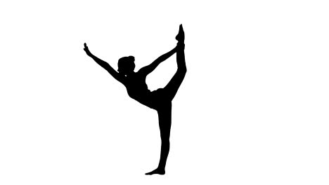 Silhouette-Yoga-pose,-woman-doing-stretching-legs,-leg-split