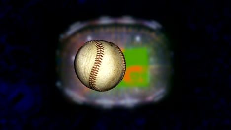 Baseball-flying-towards-camera-with-stadium-and-flashes-in-the-background