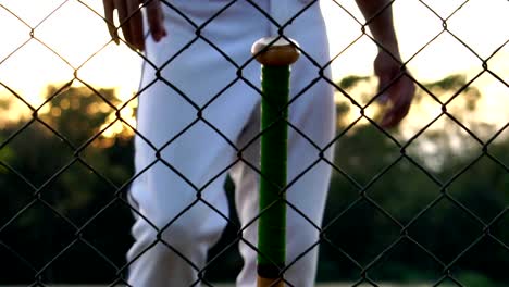 Männer-schlagen-den-Baseballspieler-mit-dem-Sonnenuntergang