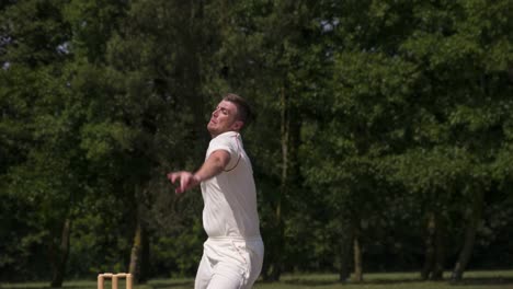 Eine-schnelle-Bowler-spielen-Cricket-Schalen-und-feiert.