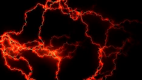 Strom-Knistern.-Zusammenfassung-Hintergrund-mit-Lichtbögen.-Realistische-Blitze.-Elektrische-und-magnetische-Felder.-Nahtloses-looping.-Rot.