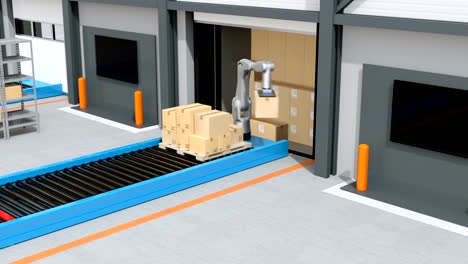 Industrial-robot-unloading-parcels-from-semi-truck