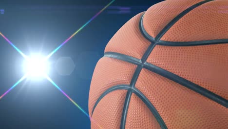 Schönen-Basketball-Ball-close-up-in-Zeitlupe-auf-schwarz-mit-Foto-drehen-blinkt.-Geloopt-Basketball-3D-Animation-Ball-zu-verwandeln.-4-k-Ultra-HD-3840-x-2160.