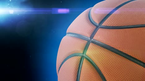 Schönen-Basketball-Ball-drehen-Nahaufnahme-in-Zeitlupe-auf-schwarz-mit-Stadion-Flare.-Geloopt-Basketball-3D-Animation-von-Spinning-Ball.-4-k-Ultra-HD-3840-x-2160.