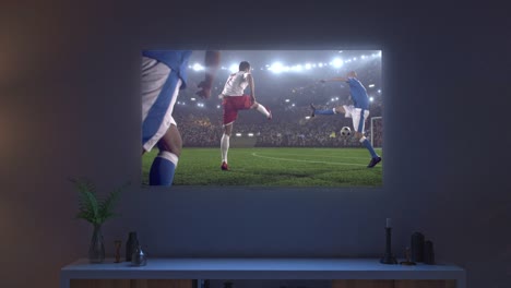 Fußballspiel-auf-Wohn-Zimmer-Fernseher