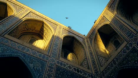 Madrassa-detail-in-Bukhara,-Uzbekistan.