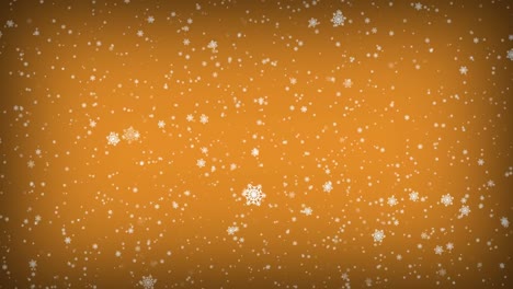 Winter-Christmas-background,-falling-snowflakes-on-orange-background.-4K