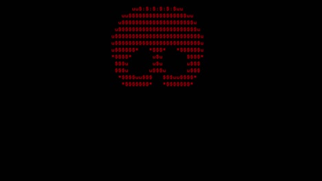 Screen-created-by-computer-virus,-text-skull-and-blinking-screen