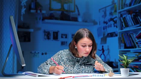 A-civilian-policeman-at-a-desk-examines-evidence