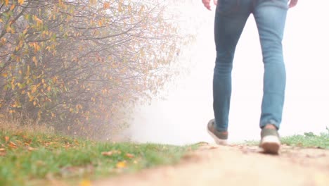 Ein-Mann-geht-und-geht-auf-dem-Weg-zum-Nebel.