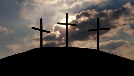 Sun-Shines-Behind-Crosses-On-Hill