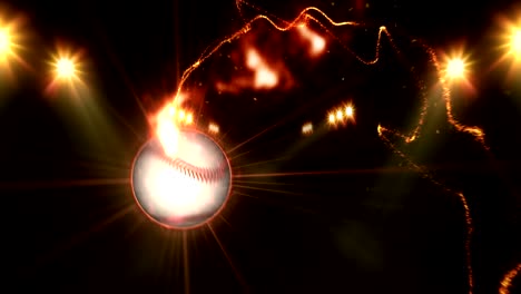 Baseball,-Illuminated-bright-yellow-color-spotlights,-In-night-scene