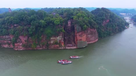 Aerial-view-of-The-Leshan-Giant-Buddha--in-Sichuan-China