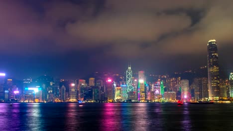 Aerial-tNight-imelapse-of-illuminated-Hong-Kong-skyline.-Hong-Kong,-China