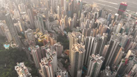 Aerial-tilt-up-shot-of-Hong-Kong-skyline