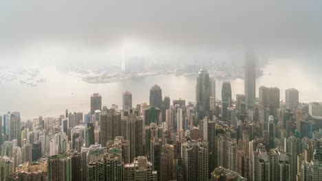 4K-time-lapse-:-Victoria-bay-view-from-Victoria-peak-viewpoint-with-cloudy-sunrise-sky