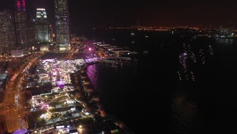 Imágenes-de-vista-aérea-de-4K-de-Hong-Kong-escenas-de-noche-hermosa-en-el-Distrito-Central-de