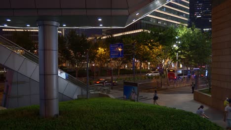 night-illuminated-shanghai-downtown-traffic-square-panorama-4k-china