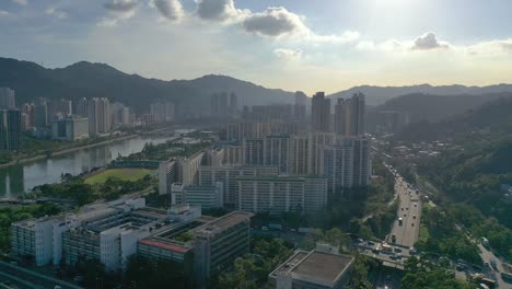 Aerial-view-of-Shatin-district-in-Hong-Kong-in-day-time.