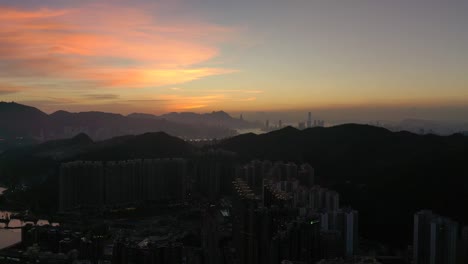 Aerial-view-of-Hong-Kong-cityscape-in-sunset.