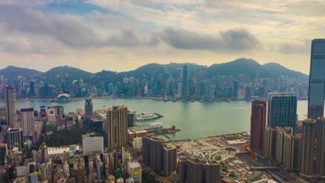 kowloon-isla-Puerto-Bahía-asoleada-aérea-timelapse-panorama-4k-hong-kong