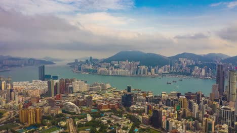 kowloon-isla-Puerto-Bahía-asoleada-aérea-timelapse-panorama-4k-hong-kong