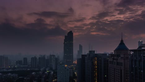 China-trübe-Sonnenaufgang-Shenzhen-Dach-Top-Panorama-4k-Zeitraffer